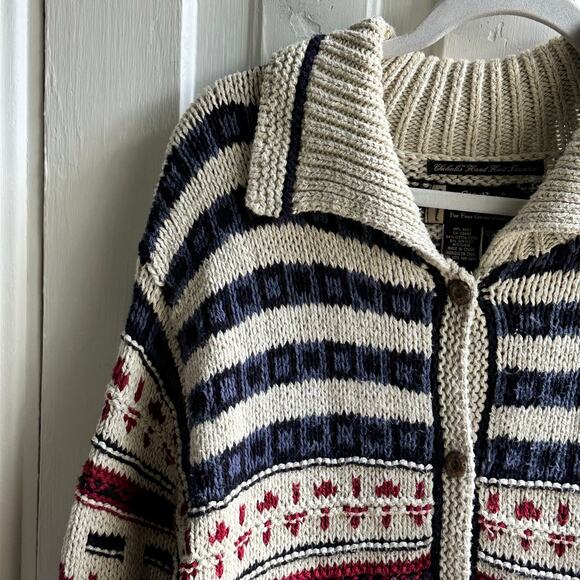 Eddie Bauer Legend Hand-Knit Fair Isle Nordic Cardigan Sweater - Picture 4 of 8